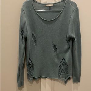 Teal distressed sweater